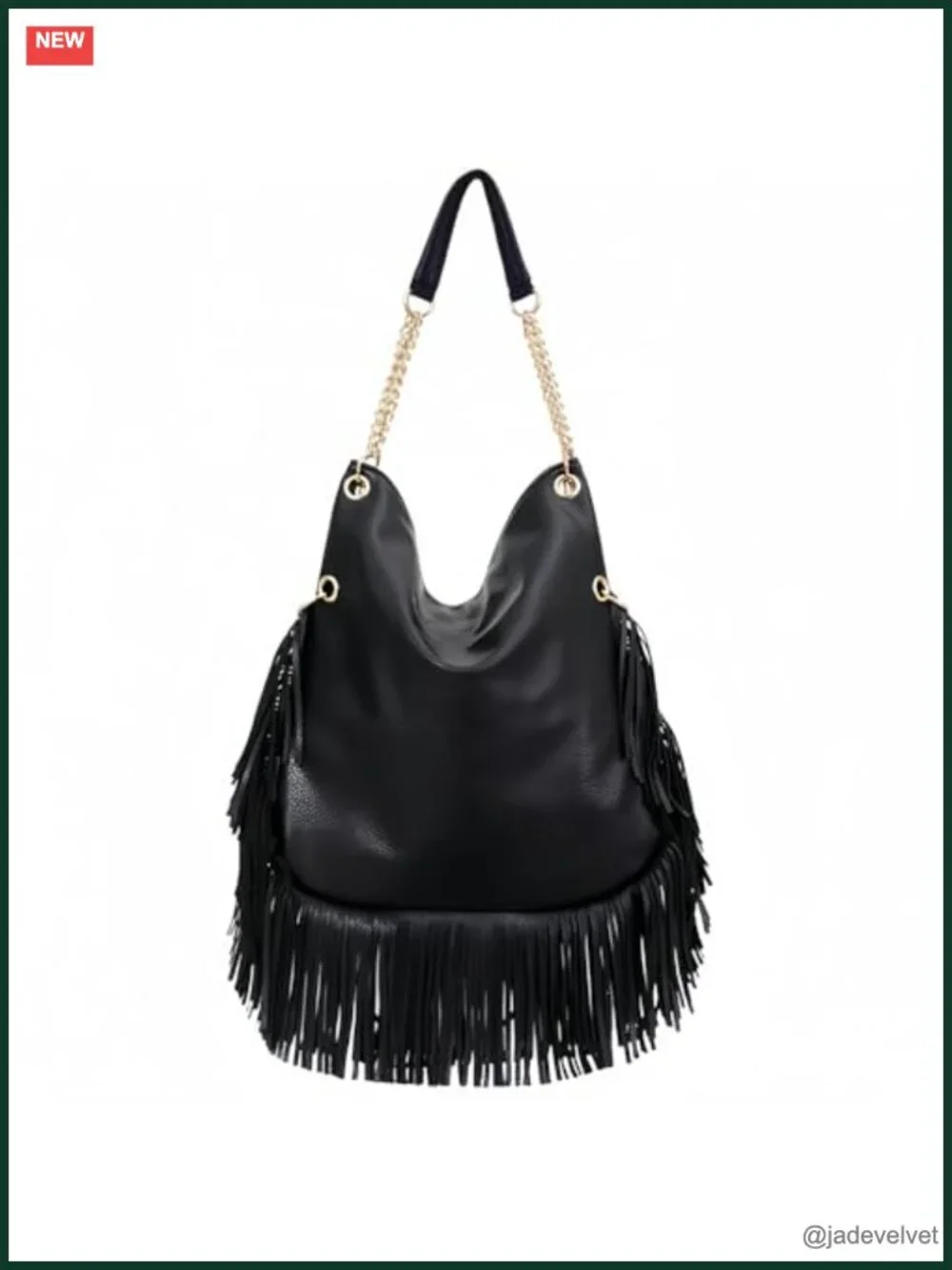 Large Faux Leather Fringe Hobo Bag with Studded Rivets